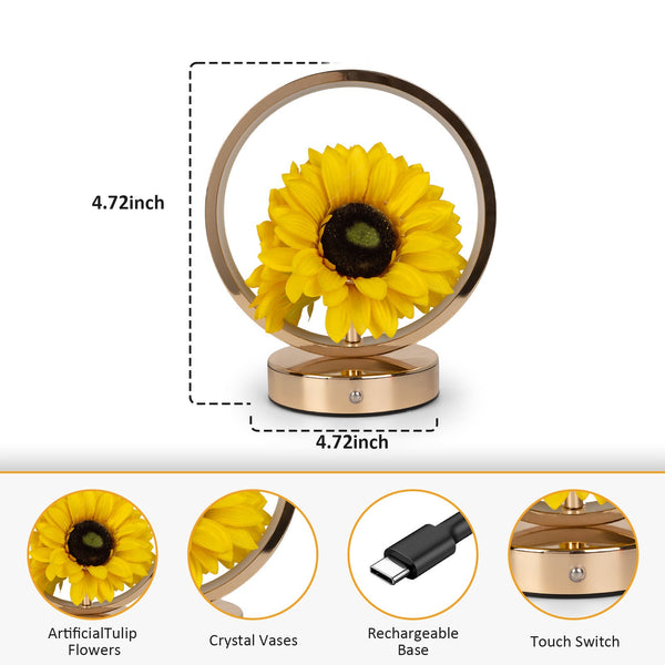 Rechargeable Ring Light With Sunflowers Ambient Bedside Table Lamp Decor(Usb) Lamps