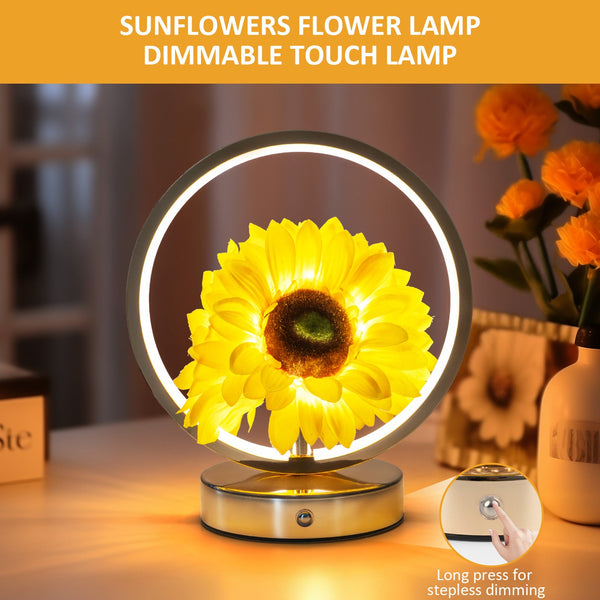Rechargeable Ring Light With Sunflowers Ambient Bedside Table Lamp Decor(Usb) Lamps