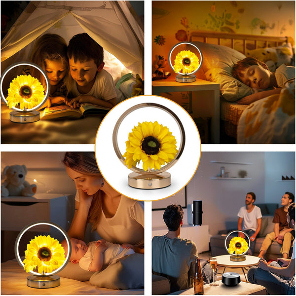Rechargeable Ring Light With Sunflowers Ambient Bedside Table Lamp Decor(Usb) Lamps