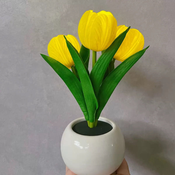 Elosung Yellow Charging Model Artificial Tulip Bouquet Led Light Ceramic Pot Desk Lamp Lamps
