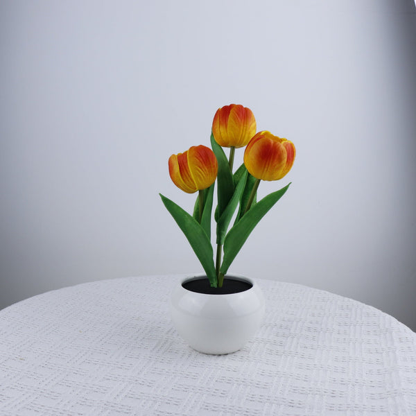 Orange Charging Model Artificial Tulip Bouquet Led Light Ceramic Pot Desk Lamp Lamps