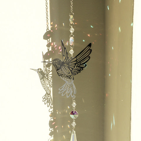 (Style A)2 Pcs Hummingbird Metal Suncatcher With Crystal Accents For Window Or Wall Indoor Hanging Ornament Posters & Wall Hangings