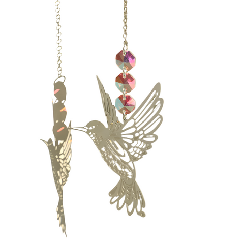 (Style B)2 Pcs Hummingbird Metal Suncatcher With Crystal Accents For Window Or Wall Indoor Hanging Ornament Posters & Wall Hangings