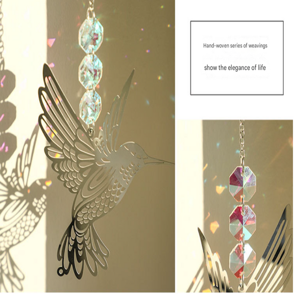 (Style B)2 Pcs Hummingbird Metal Suncatcher With Crystal Accents For Window Or Wall Indoor Hanging Ornament Posters & Wall Hangings