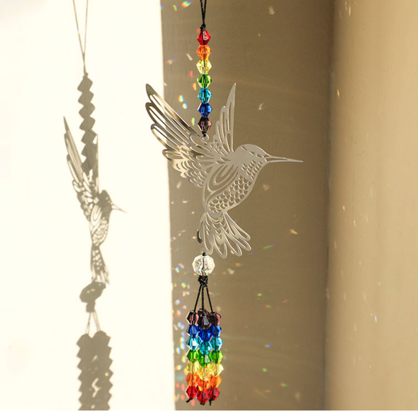 (Style C)2 Pcs Hummingbird Metal Suncatcher With Crystal Accents For Window Or Wall Indoor Hanging Ornament Posters & Wall Hangings
