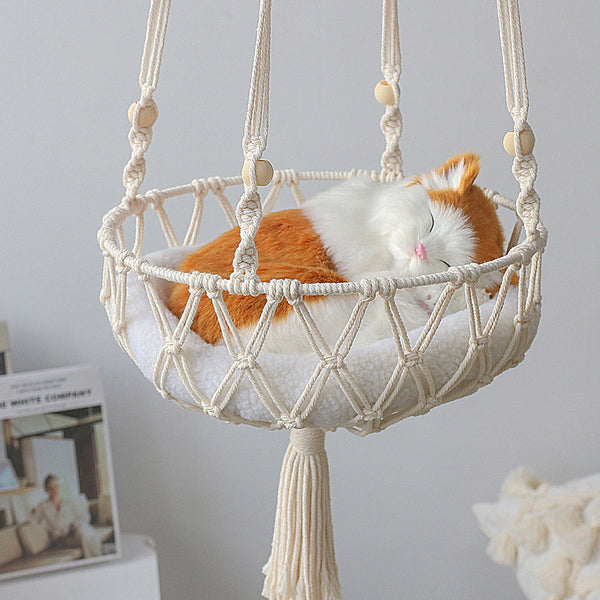 Pet Hammock For Cats With Wooden Beads Swing Padding Not Included (Diameter : 30Cm) Pet Transport