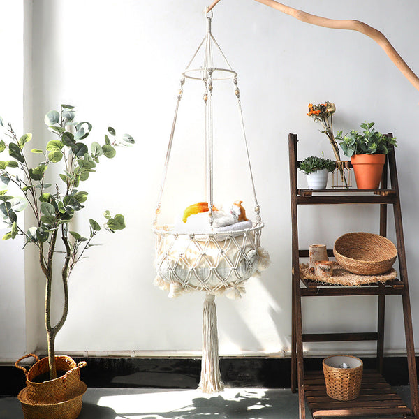 Pet Hammock For Cats With Wooden Beads Swing Padding Not Included (Diameter : 30Cm) Pet Transport