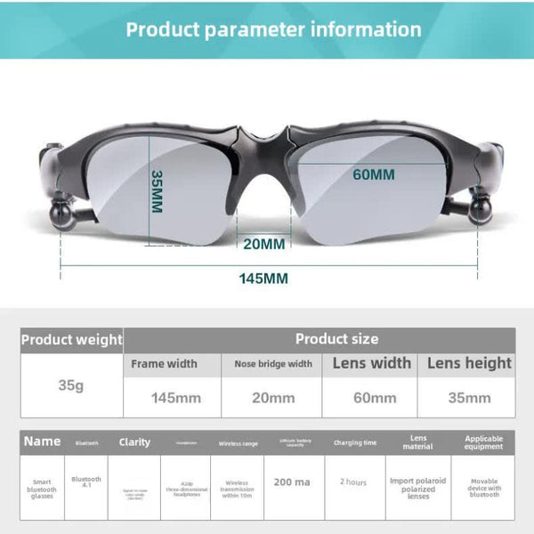 Black Bluetooth Sunglasses With Wireless Earbuds For Music And Calls Sunglasses Accessories