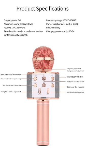 Rose Gold Bluetooth 5.0 Karaoke Microphone For Family Entertainment Karaoke Microphones