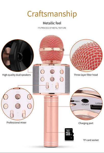 Rose Red Bluetooth 5.0 Karaoke Microphone For Family Entertainment Karaoke Microphones