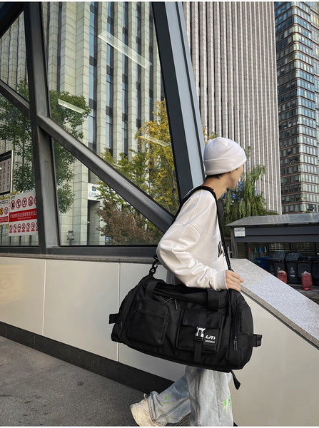 Black Unisex Travel Bag With Utility Buckles And Wet Dry Compartments Other Luggage