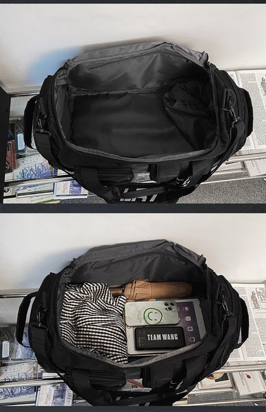 Black Unisex Travel Bag With Utility Buckles And Wet Dry Compartments Other Luggage