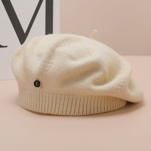 White Inspired Knitted Beret Stretchy & Comfortable Wool Blend Cap Hats