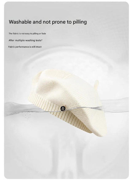 White Inspired Knitted Beret Stretchy & Comfortable Wool Blend Cap Hats