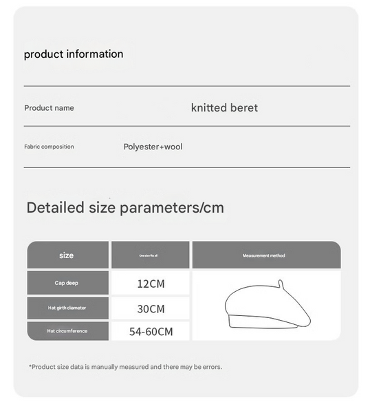 White Inspired Knitted Beret Stretchy & Comfortable Wool Blend Cap Hats