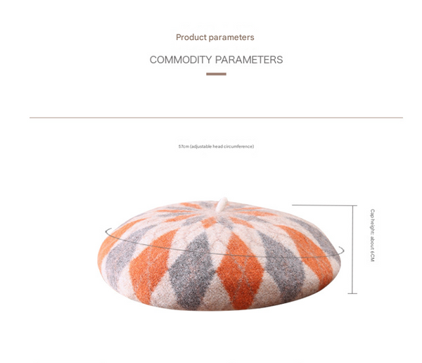 Diamond Colorblock Wool Beret Stylish Plaid Painter Hat Warm And Soft (Blue) Hats