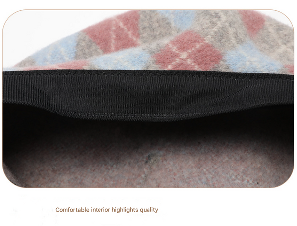 Diamond Colorblock Wool Beret Stylish Plaid Painter Hat Warm And Soft (Blue) Hats