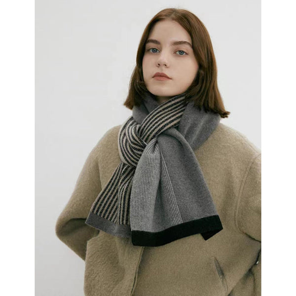 Grey Elegant Color Block Striped Scarf Men's & Women's Versatile Winter Warmth 165X29cm Scarves & Wraps
