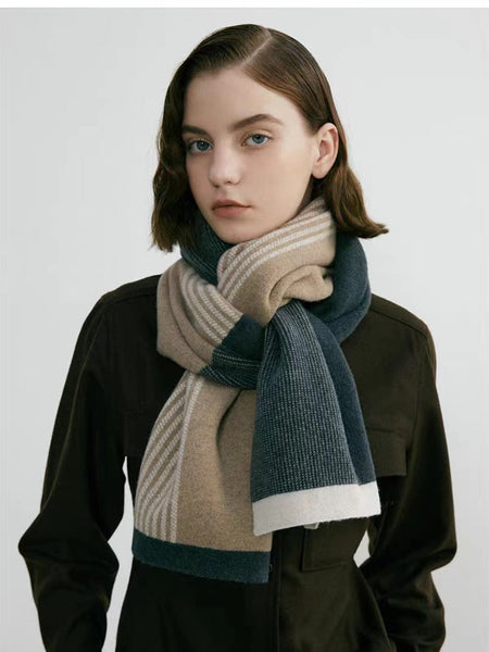 Grey Elegant Color Block Striped Scarf Men's & Women's Versatile Winter Warmth 165X29cm Scarves & Wraps