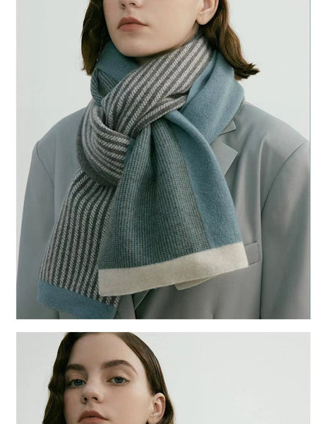 Grey Elegant Color Block Striped Scarf Men's & Women's Versatile Winter Warmth 165X29cm Scarves & Wraps