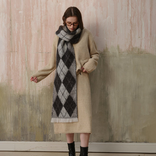 (Black+Grey)Two Tone Argyle Pattern Scarf Ladies' Warm Fashion Neckwear 210X33cm Scarves & Wraps