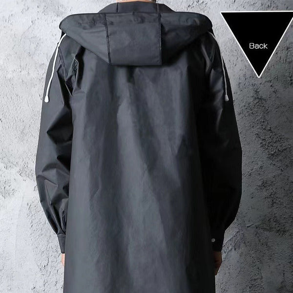 Stylish Black Trench Raincoat Extra Long Hooded For Hiking & Fishing Raincoats