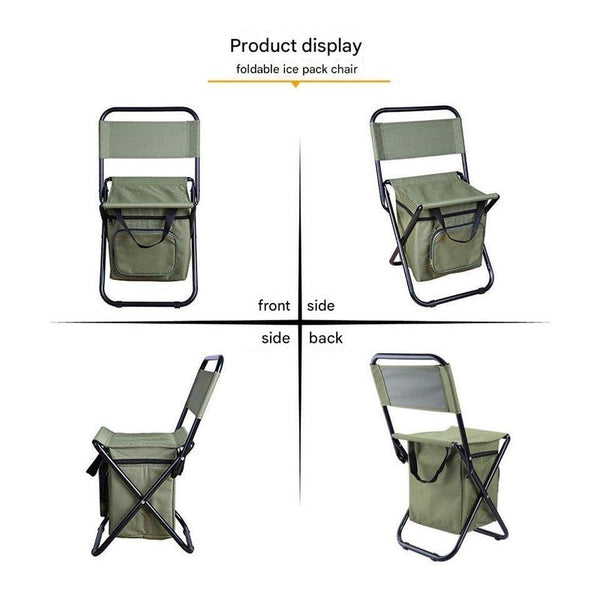 Foldable Camping Chair With Integrated 10L Insulated Cooler Bag Army Green Camping Chairs