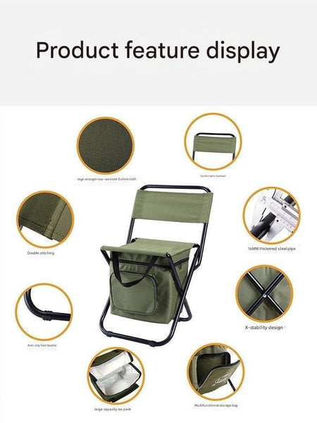 Foldable Camping Chair With Integrated 10L Insulated Cooler Bag Army Green Camping Chairs
