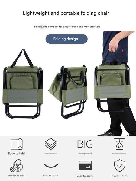 Foldable Camping Chair With Integrated 10L Insulated Cooler Bag Army Green Camping Chairs
