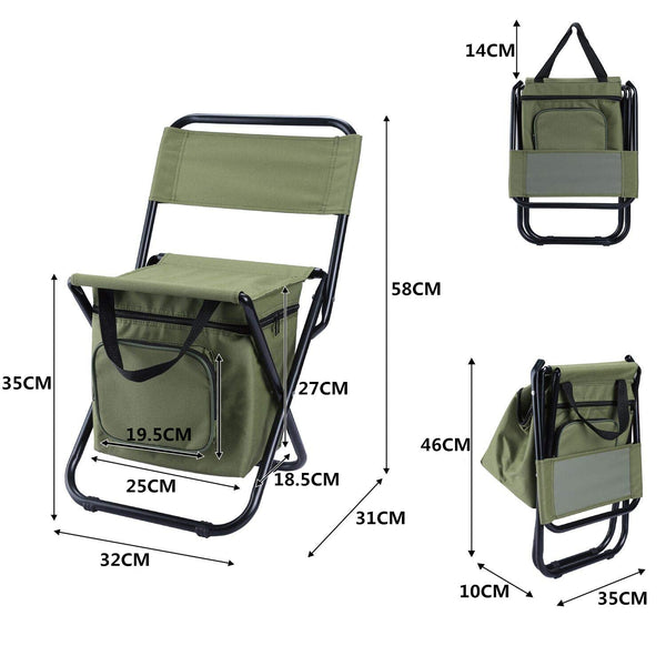 Foldable Camping Chair With Integrated 10L Insulated Cooler Bag Army Green Camping Chairs