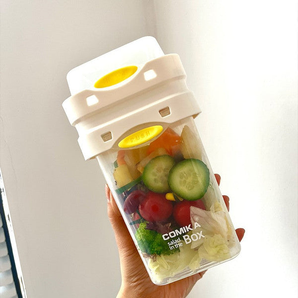 White Salad Cup With Ingredient Compartment Fork And Spoon Enjoy Breakfast On The Go Food Storage Containers