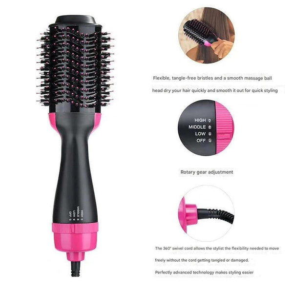 Red 3 In 1 Hot Air Brush Hair Dryer & Styler Volumizer Straightener Curler Hair Dryers