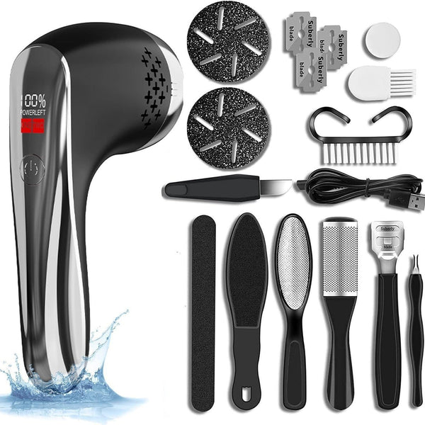 Black Rechargeable Electric Foot Grinder With Suction Complete 10 Piece Pedicure Kit Foot Creams & Treatments