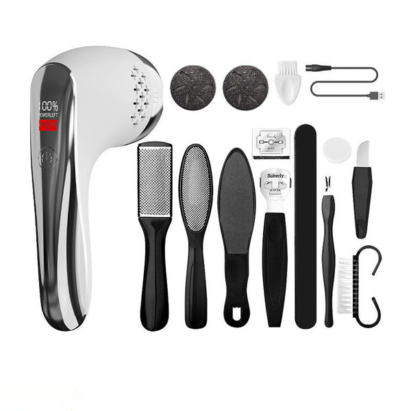 White Rechargeable Electric Foot Grinder With Suction Complete 10 Piece Pedicure Kit Foot Creams & Treatments