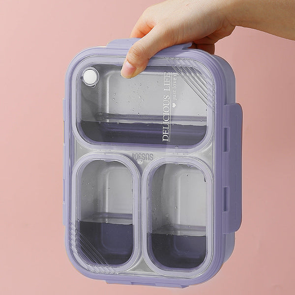 Purple 3 Compartment Stainless Steel Bento Lunch Box Leak Proof For Kids & Adults School Office Lunchboxes & Bags