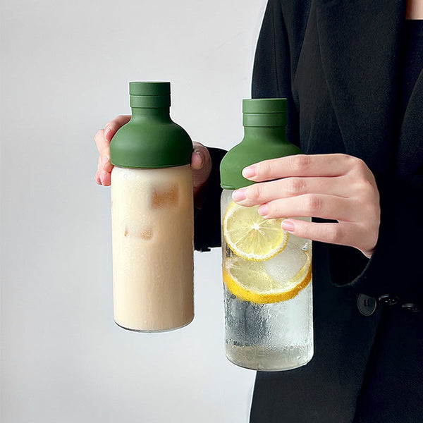 Style Cold Brew Bottle 450Ml Glass Leak Resistant Silicone Top Green Lid Vacuum Flasks & Mugs