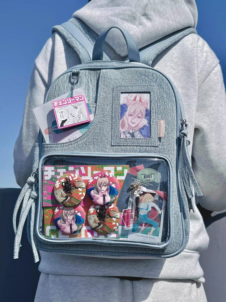 Large Capacity Anime Denim Bookbag For School Commute Fans Backpacks & Bags