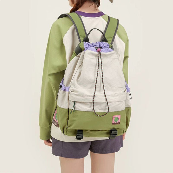 Beige Stylish Lightweight Drawstring Backpack For Women Men Hiking Travel Climbing Bags