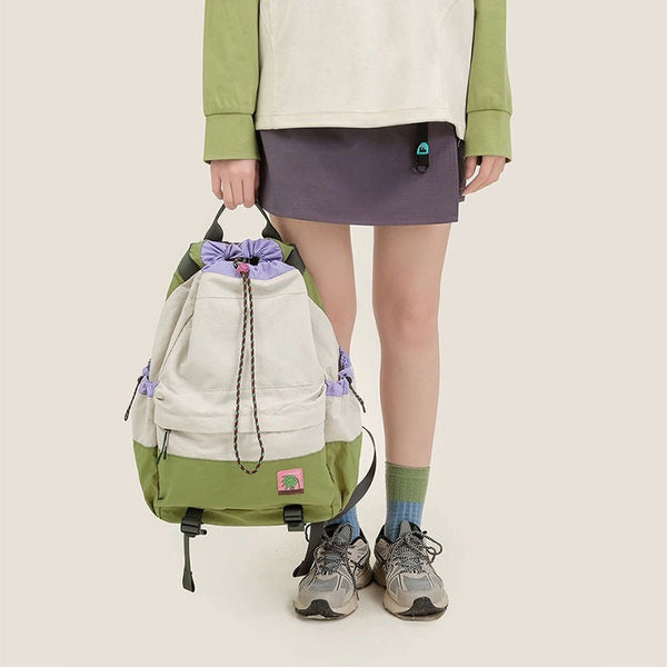 Beige Stylish Lightweight Drawstring Backpack For Women Men Hiking Travel Climbing Bags