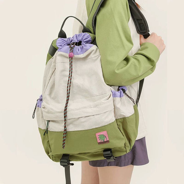Beige Stylish Lightweight Drawstring Backpack For Women Men Hiking Travel Climbing Bags