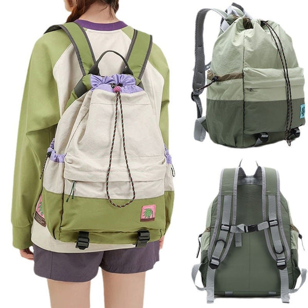 Beige Stylish Lightweight Drawstring Backpack For Women Men Hiking Travel Climbing Bags