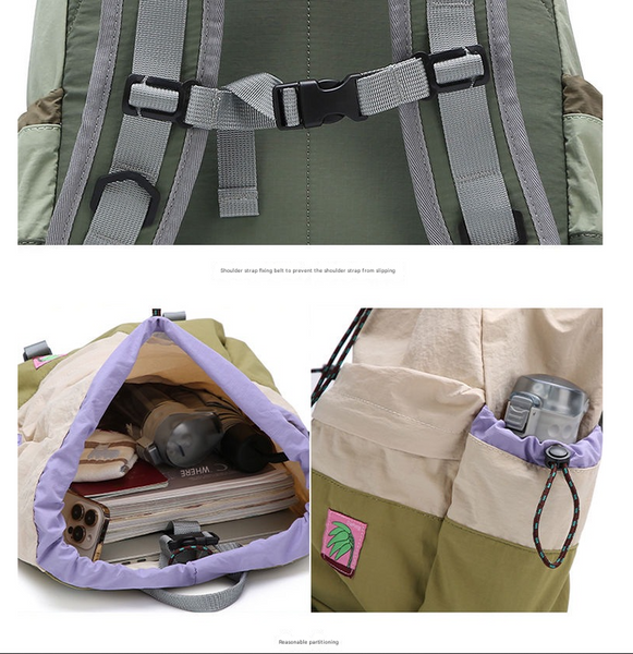 Beige Stylish Lightweight Drawstring Backpack For Women Men Hiking Travel Climbing Bags