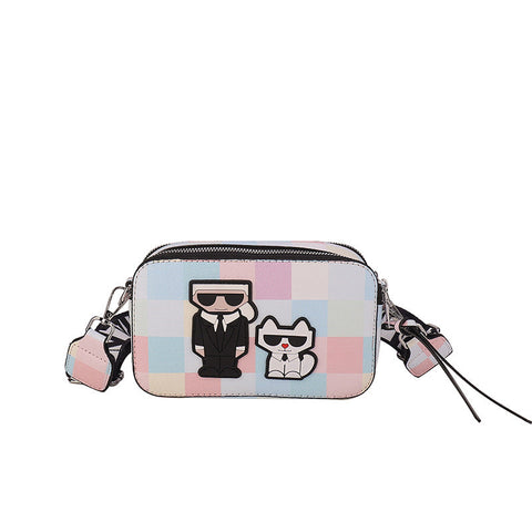 Pink Plaid Unique Doodle Print Pu Leather Bag Lightweight Crossbody With Character Women's Bags & Handbags