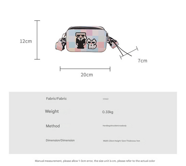 Pink Plaid Unique Doodle Print Pu Leather Bag Lightweight Crossbody With Character Women's Bags & Handbags