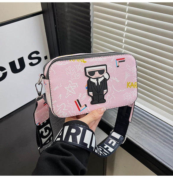 Pink Unique Doodle Print Pu Leather Bag Lightweight Crossbody With Character Women's Bags & Handbags