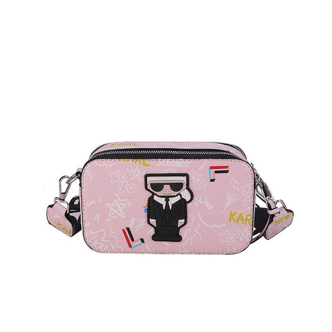 Pink Unique Doodle Print Pu Leather Bag Lightweight Crossbody With Character Women's Bags & Handbags
