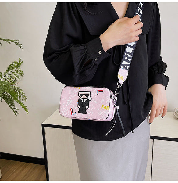 Pink Unique Doodle Print Pu Leather Bag Lightweight Crossbody With Character Women's Bags & Handbags