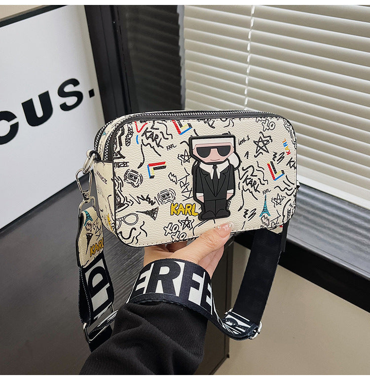 Beige Unique Doodle Print Pu Leather Bag Lightweight Crossbody With Character Women's Bags & Handbags