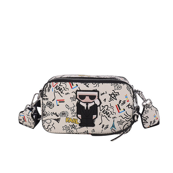 Beige Unique Doodle Print Pu Leather Bag Lightweight Crossbody With Character Women's Bags & Handbags