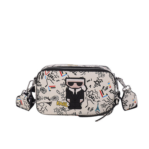 Beige Unique Doodle Print Pu Leather Bag Lightweight Crossbody With Character Women's Bags & Handbags